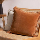 Ruffled Velvet Cushion in Rust Pink