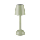 Rechargeable sage green scallop LED lamp with a high-gloss lacquer finish against a white background