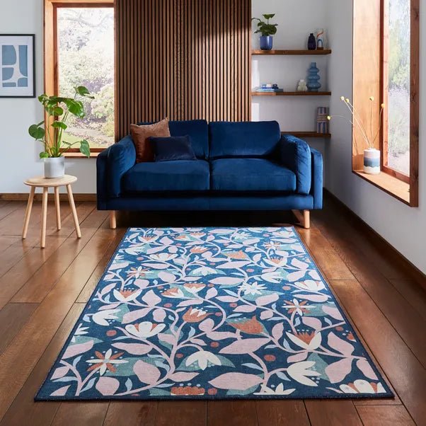 Scion Dancing Daisies Washable Rug, Ink and Blush 76 x 150cm,120 x 170cm,152 x 230cm,185 x 290cm,61 x 230cm runner