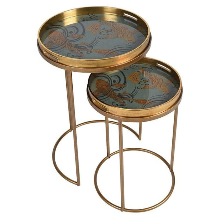 Set of 2 Golden Koi Tray Tables