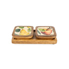Set of 2 Small Mango Wood Dipping Bowls, Apples & Pears