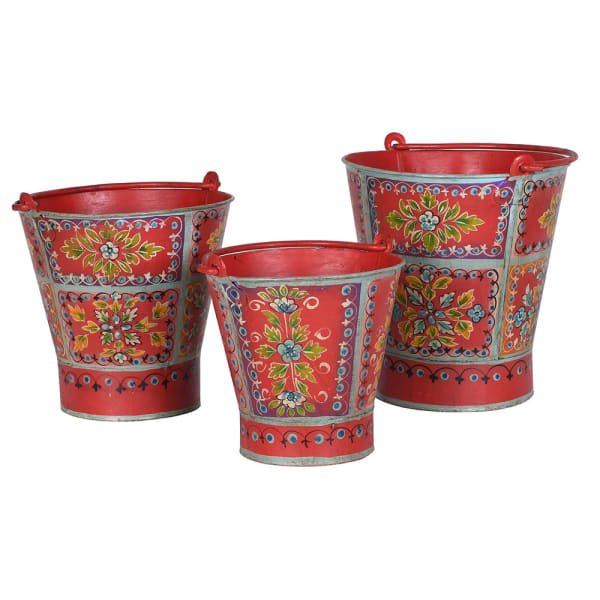 Set of 3 Flower Iron Buckets - Angela Reed - Christmas Decorations