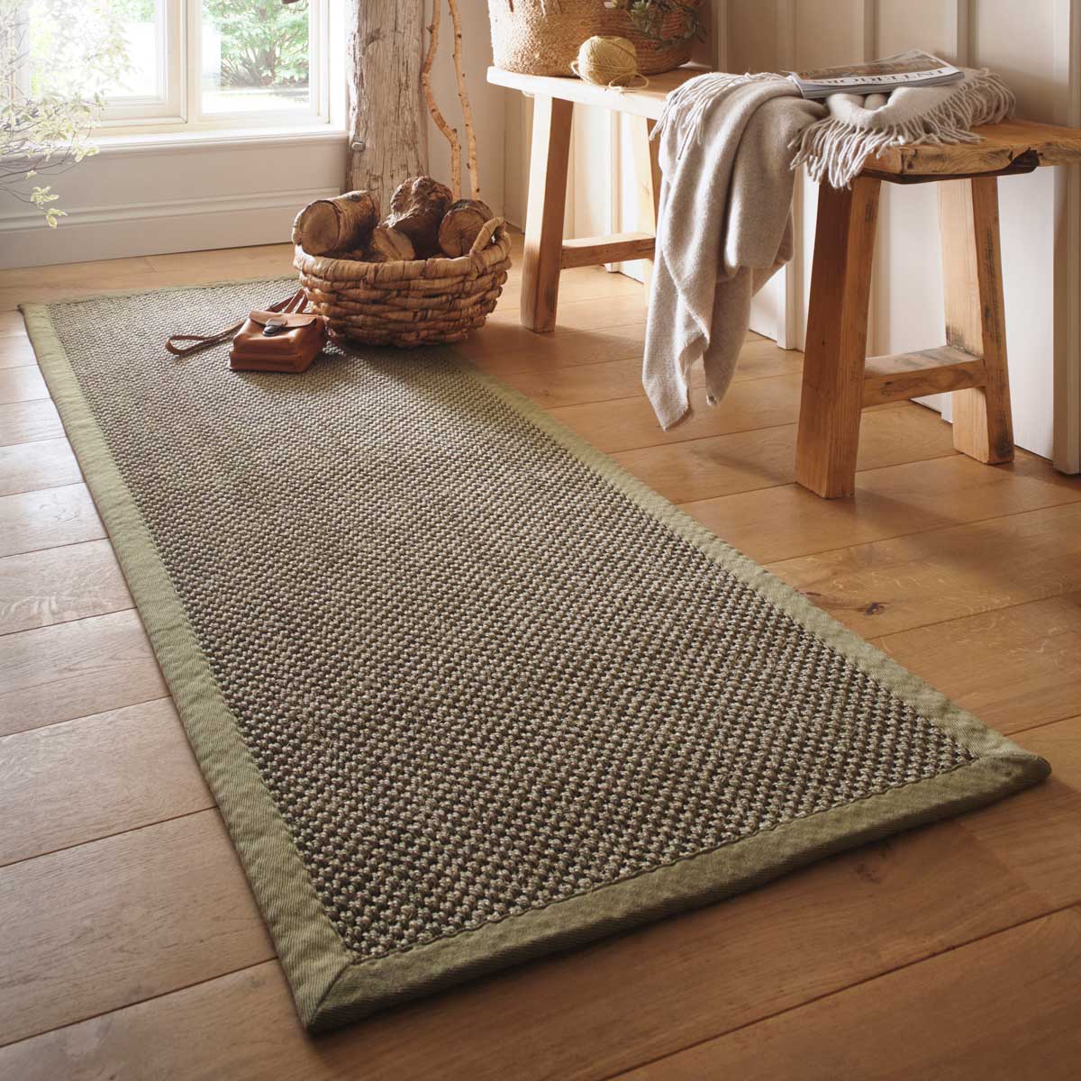 Sisal Rug in Green with Sage Green Border 120 x 170cm,160 x 230cm,200 x 290cm,67 x 200cm
