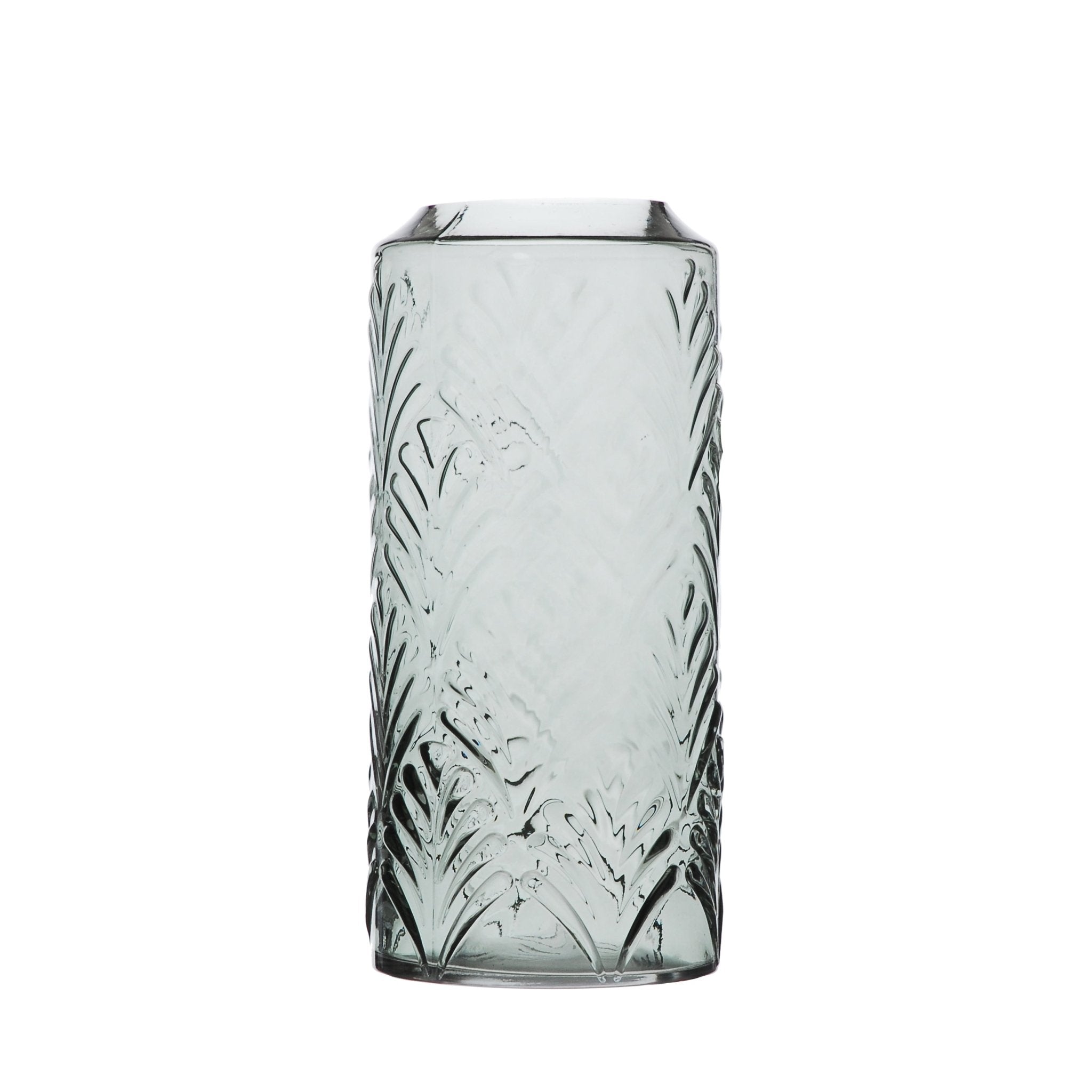 Smoked Leaf Design Glass Vase Tall
