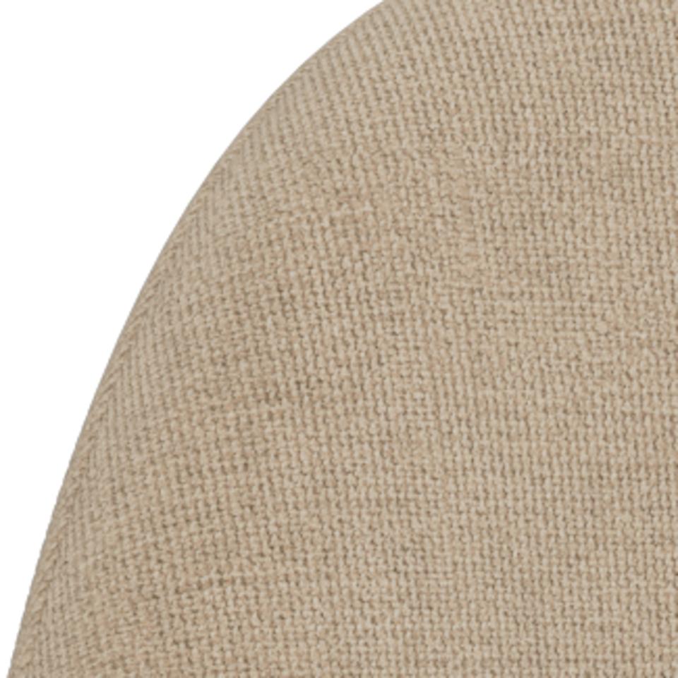 Close-up detail of the beige chenille-effect fabric upholstery texture