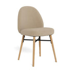 Sophia dining chair in beige chenille fabric with natural oak legs and black metal cross frame