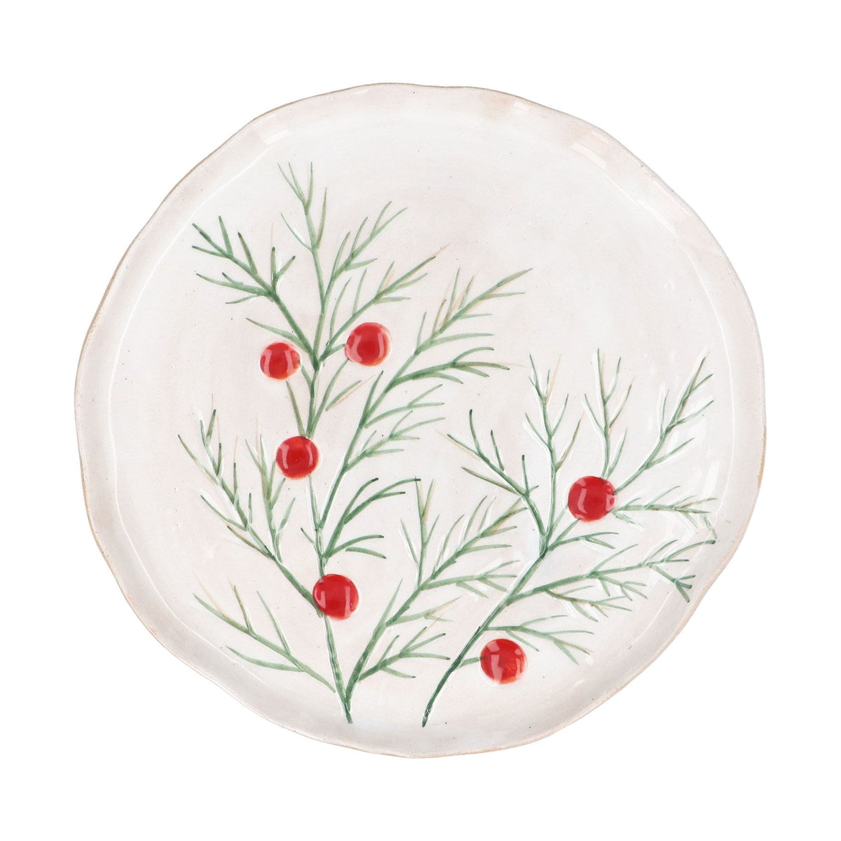 Stoneware Round Plate, Fir & Red Berries - Angela Reed - Christmas Decorations