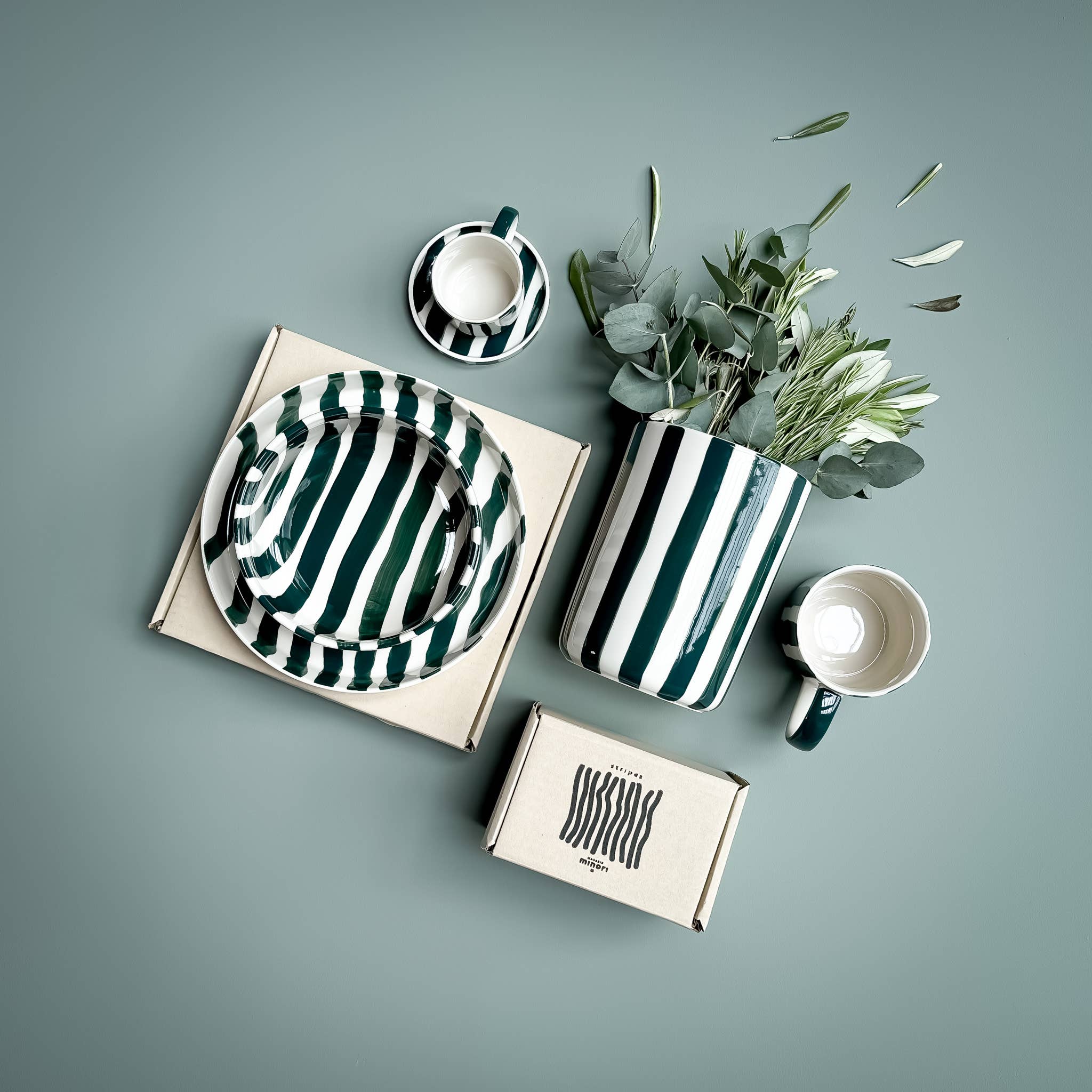 Striped Bowl, Gentle Green