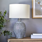 Textured Grey Lamp with Linen Shade