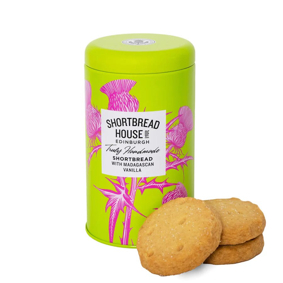 Tin of Truly Handmade Shortbread Biscuits, 140g Clotted Cream,Spanish Clementine,Madagascan Vanilla,White Chocolate & Hazelnut,Salted Caramel