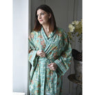 Turquoise, Pink & Olive Block Floral Print Dressing Gown