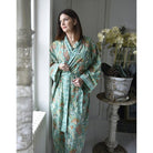 Turquoise, Pink & Olive Block Floral Print Dressing Gown
