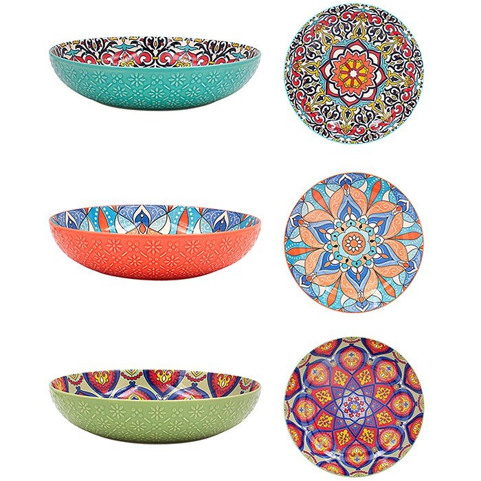 Tuscan Mandela Ceramic Bowl, Large Pastel
