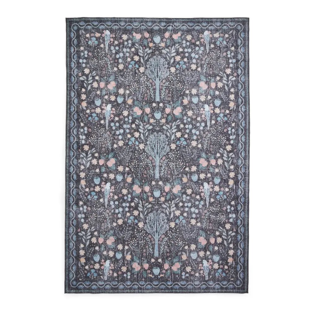 Versailles Washable Rug, Black/Blue 61 x 230cm runner,122 x 170cm,152 x 230cm,180 x 270cm