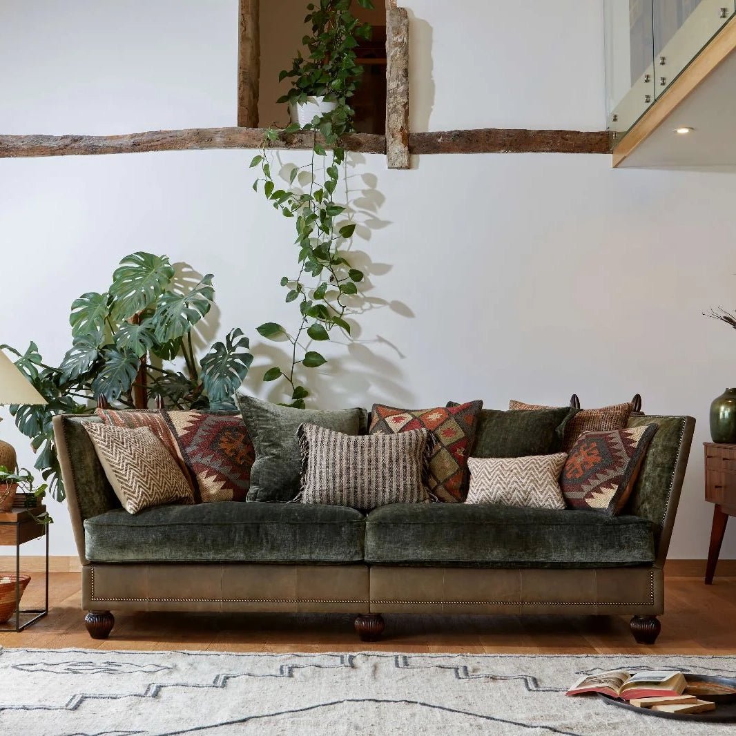 Warwick Midi Leather Sofa with Velvet Seat Cushions