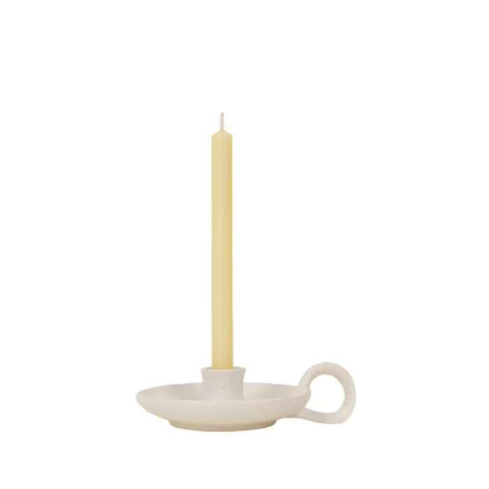 White Speckle Candle Holder with Handle