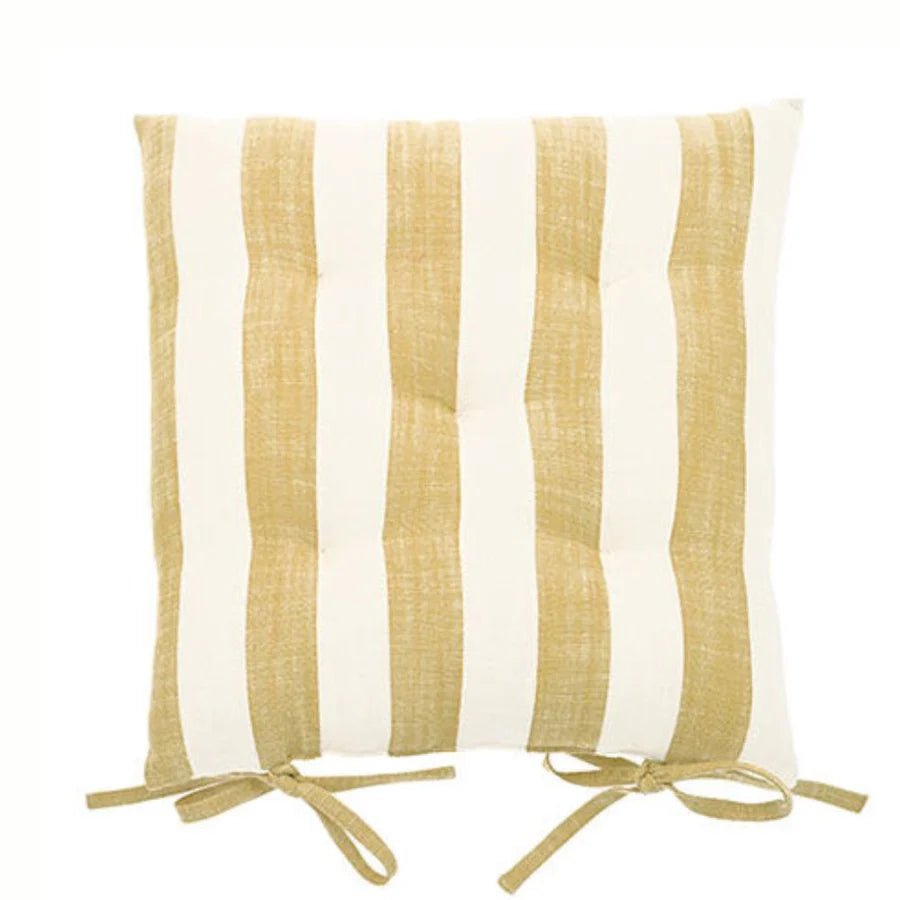 Wide Stripe Seat Pad Cushion with Ties, Honeydew