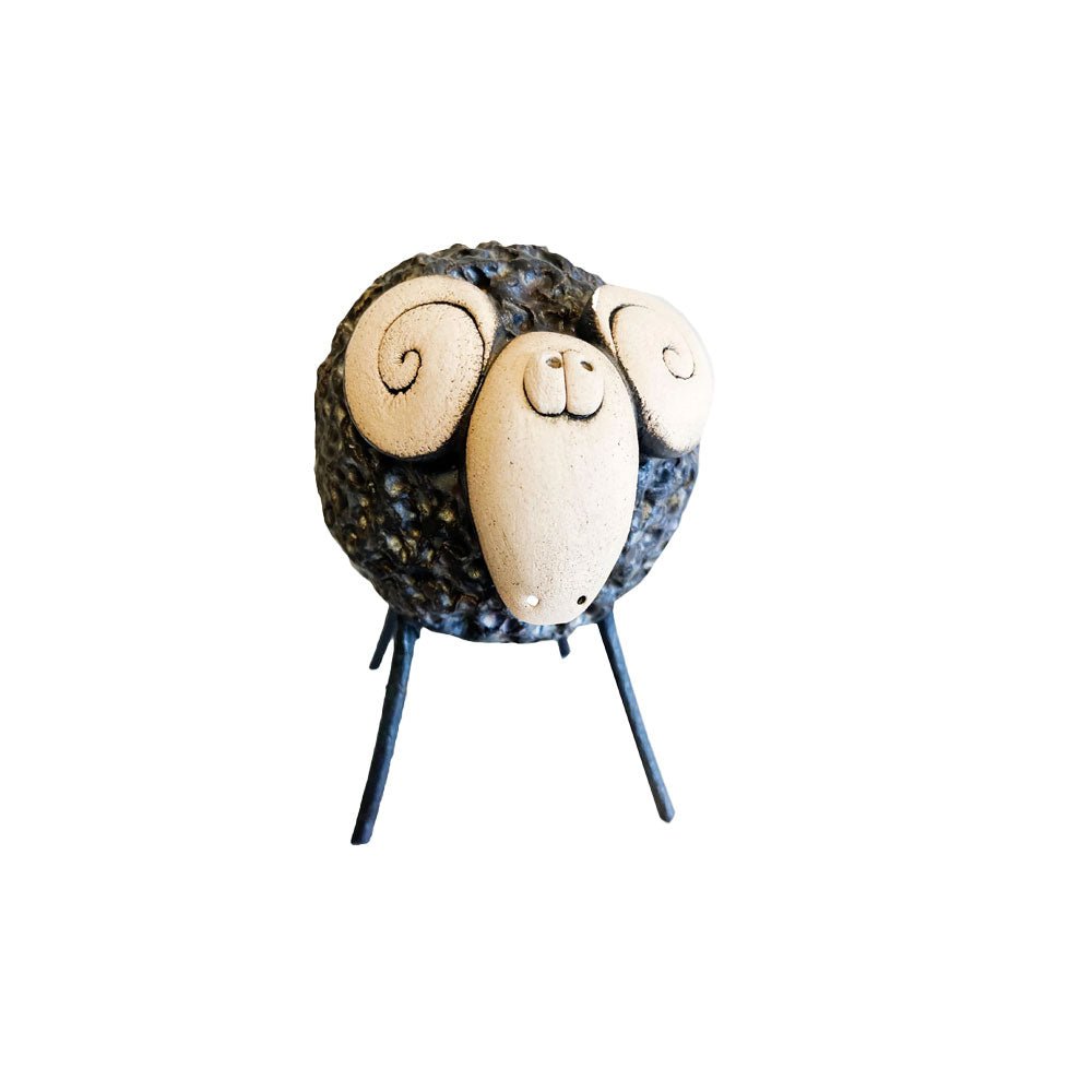 Woolly Ceramic Ram, Black