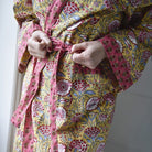 Yellow & Pink Carnation Print Dressing Gown