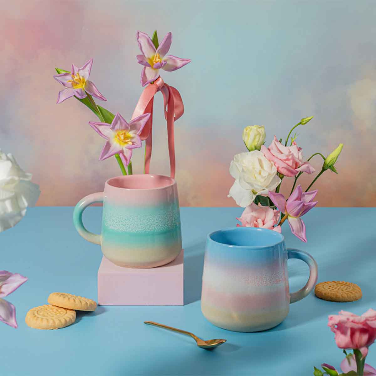 Dip Glazed Pink And Green Mug