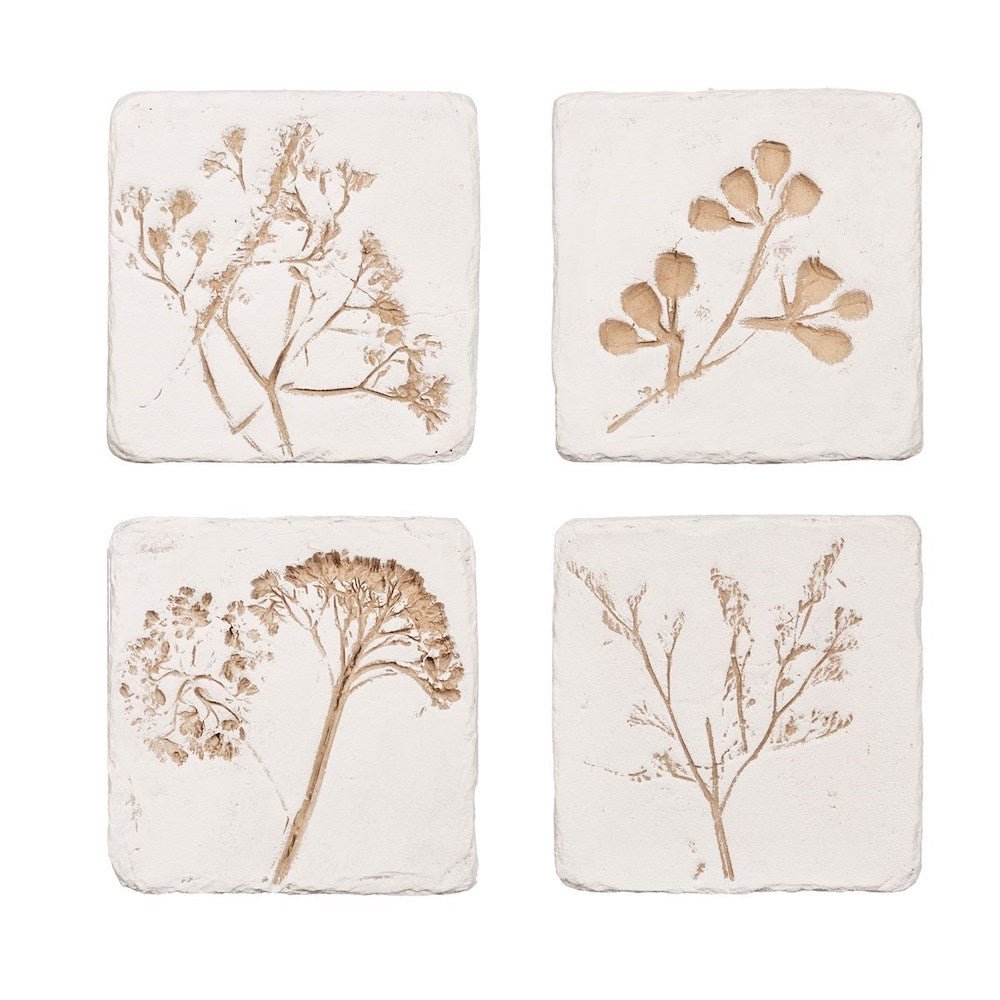 Flower Imprint Coasters, Set of 4