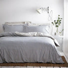Hebden Mélange Stripe Duvet Cover Set, Navy Superking(6'),Kingsize(5'),Single(3'),Double(4'6")