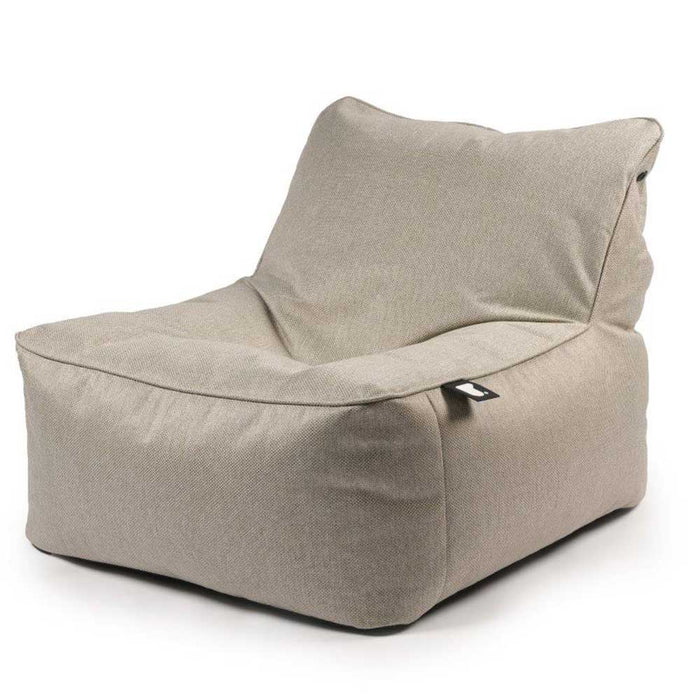 Beige indoor-outdoor beanbag chair with a textured fabric finish