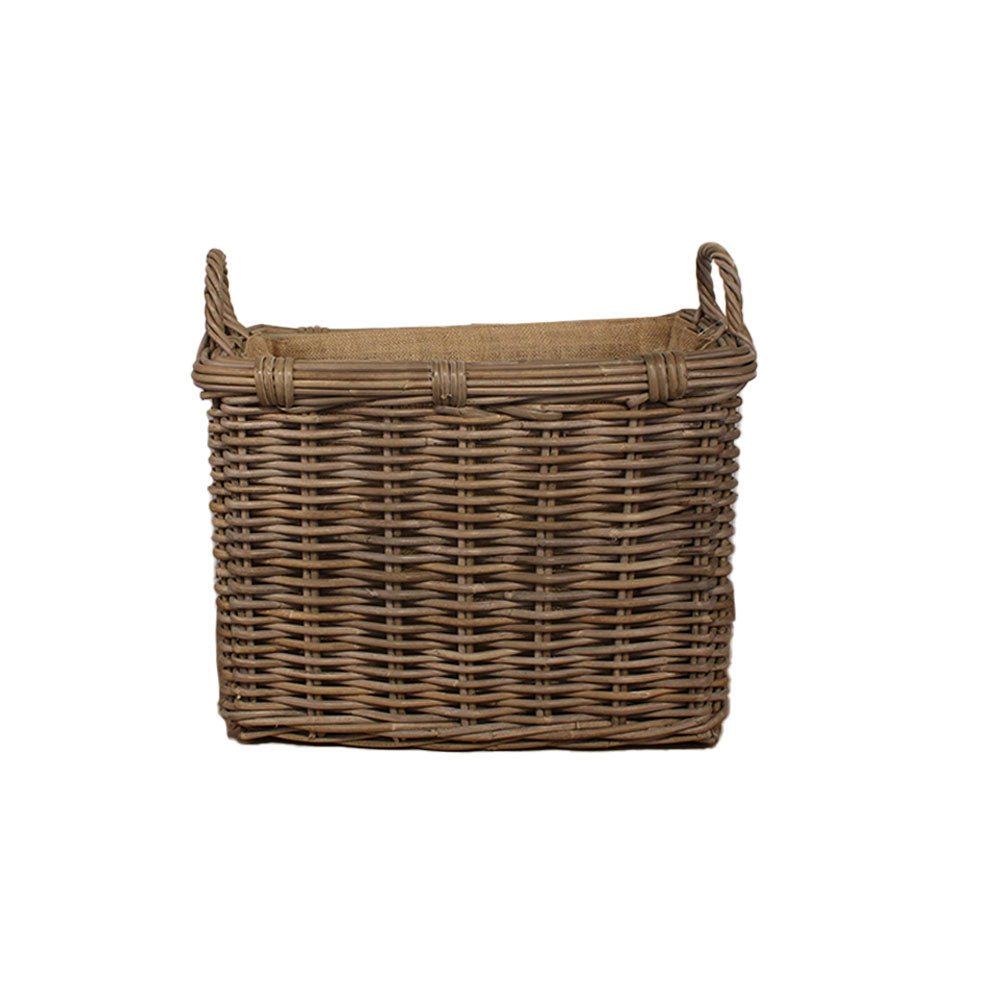 Large Lined Rectangular Log Basket with Handles