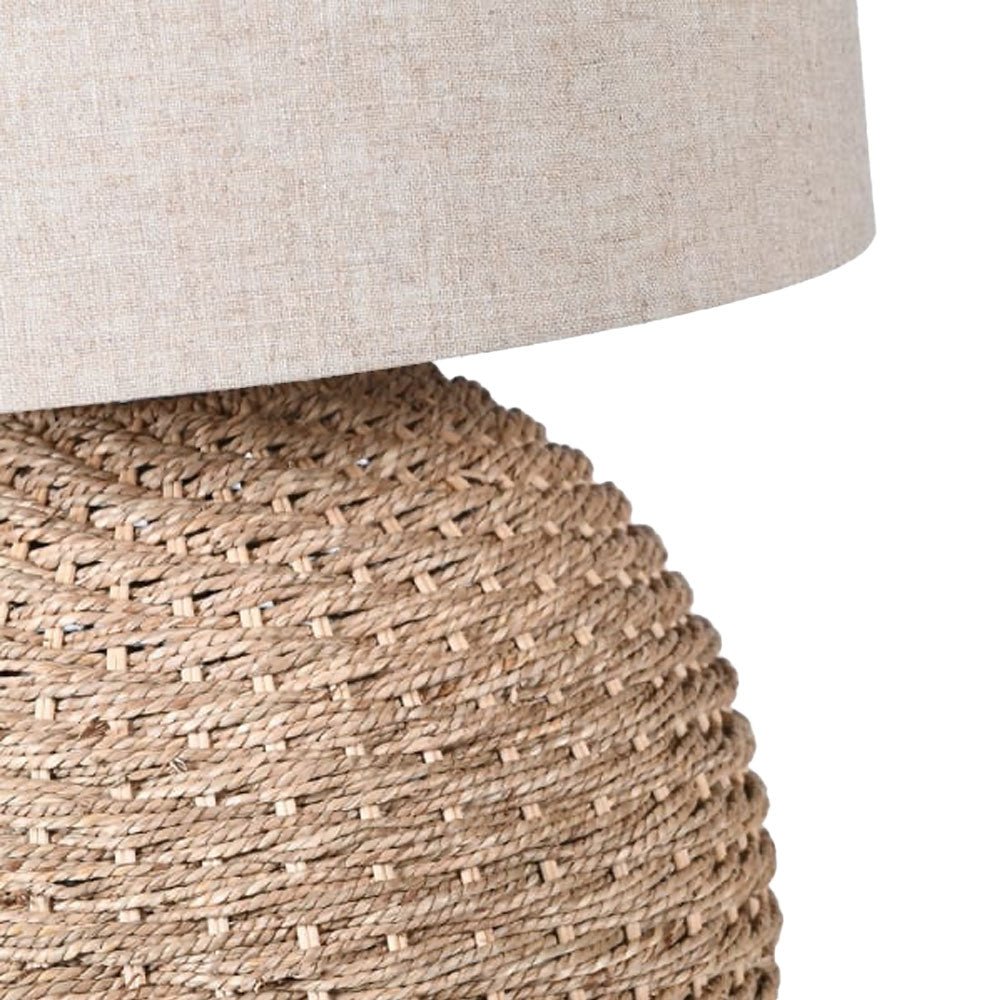Rattan Orb Table Lamp with Linen Shade