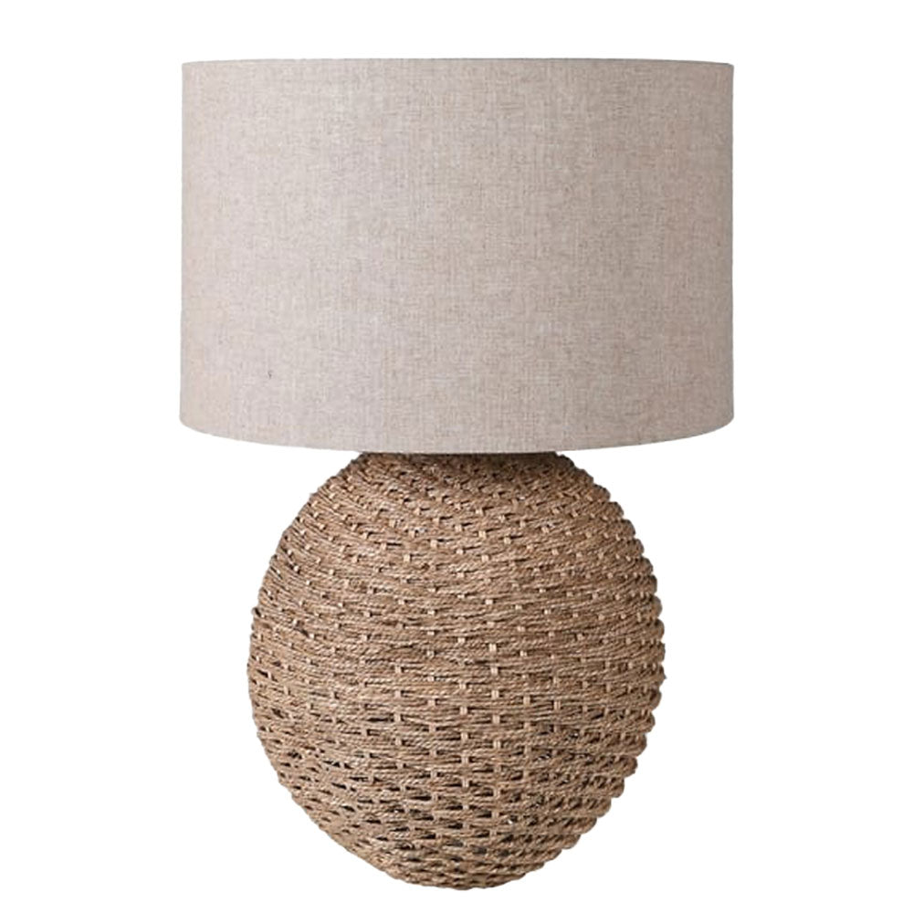 Rattan Orb Table Lamp with Linen Shade