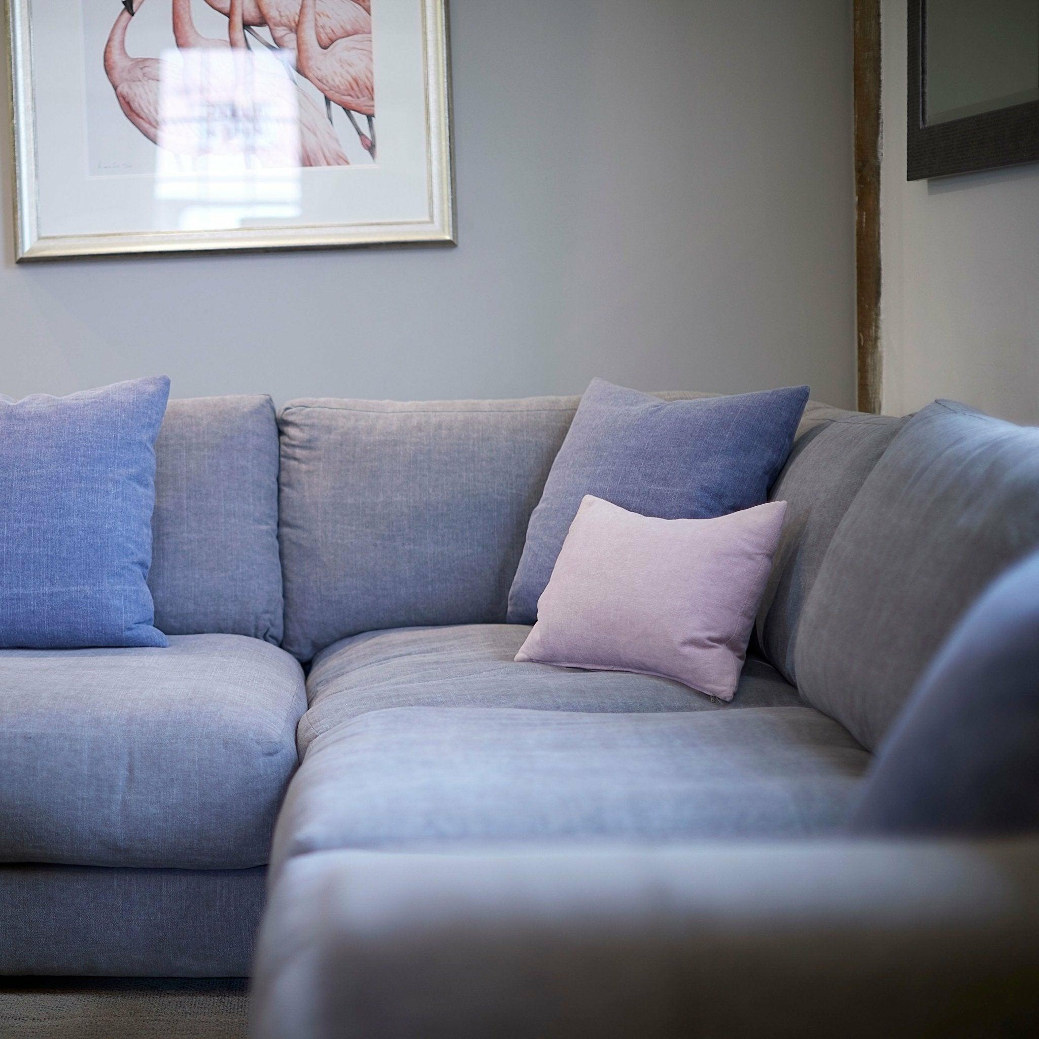 Shuffle Sofa, Corner Group with Stool Jacobean Flower Aqua (Group 4),Boho Denim (Group 4),Mushroom Linen (Group 4),Pigeon Linen (Group 4),Blueberry Linen (Group 4),Blush Linen (Group 4),Jacobean Flower Champagne (Group 4)