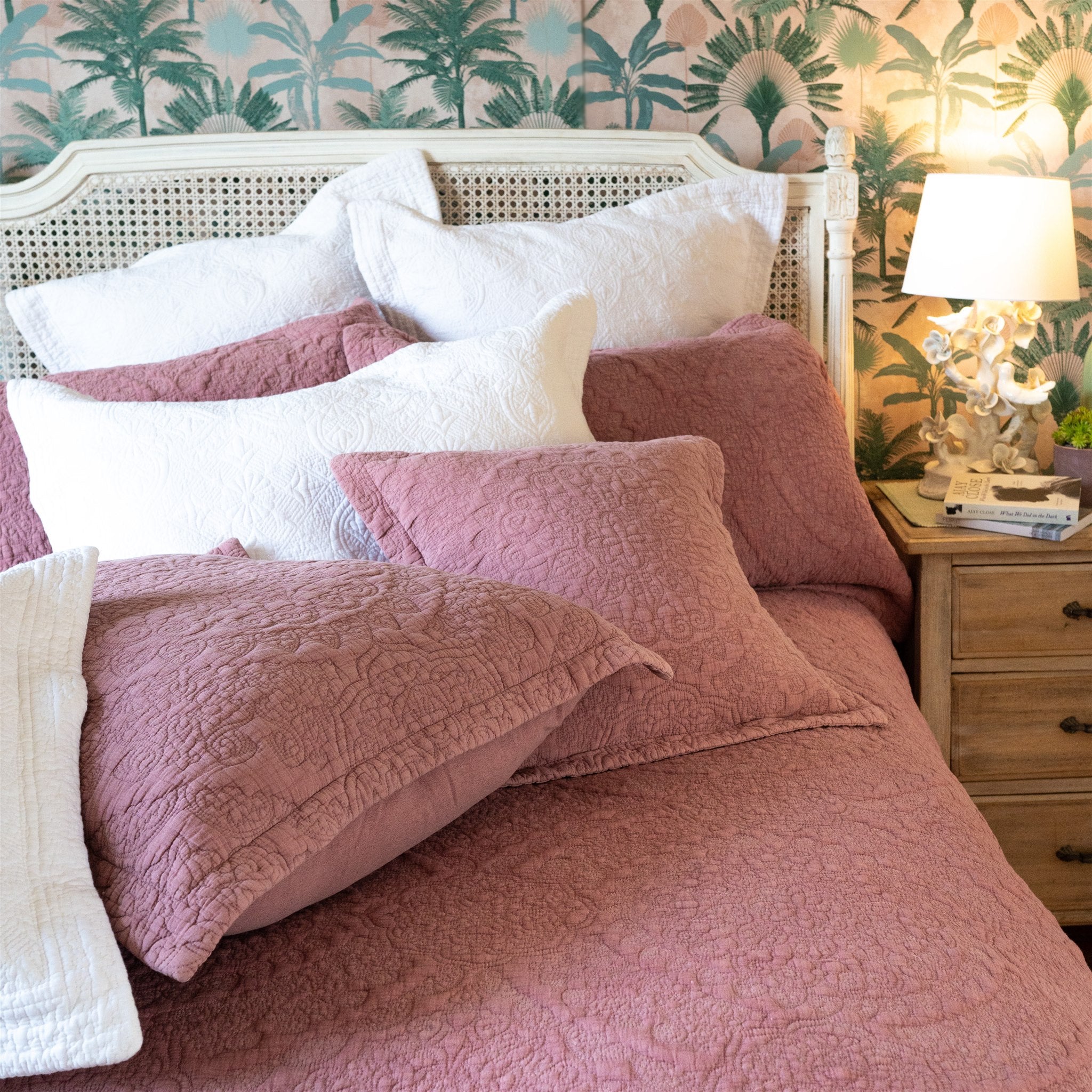 Stonewash Cotton Bedspread, Dark Pink Single 190 x 260 cm,One Size 250 x 260 cm - to fit Double or King Size bed,Superking 305 x 280 cm