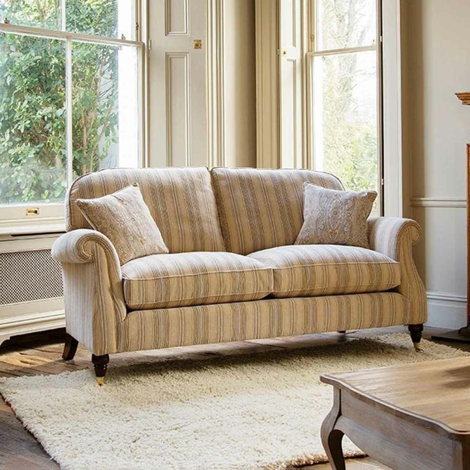 Westbury Large 2 Seat Sofa by Parker Knoll Hatton Taupe (A),Athena Natural (A),Plush Navy (A),Latitude Duck Egg (A),Caledonian Pebble (A),Baslow Plain Gold (A),Baslow Plain Mulberry (A),Gala Plain Dove Grey (B),Baslow Medallion Gold (B),Baslow Stripe Gold (B),Baslow Medallion Mulberry (B)