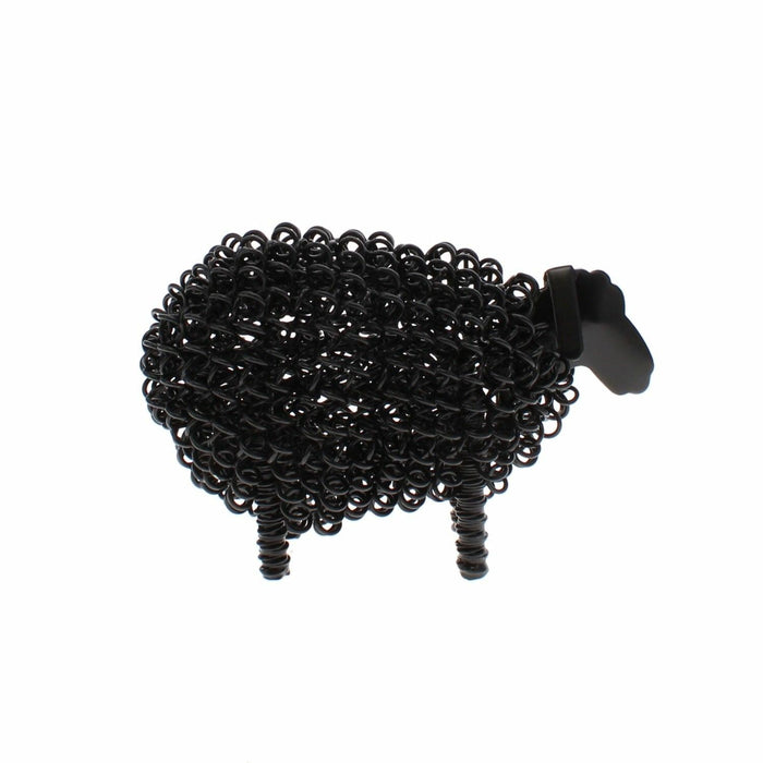 Minimalist black wire lamb ornament with a coiled texture against a white background