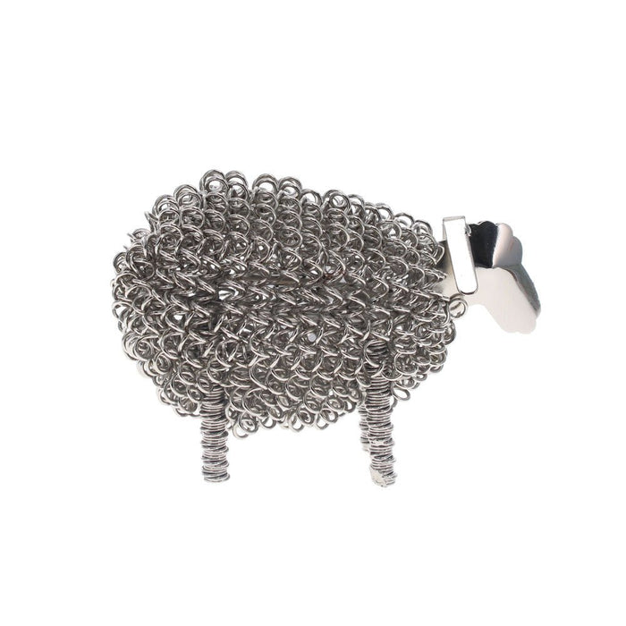 Side profile of the nickel-plated wiggle lamb ornament showing its coiled wire texture against a white background.